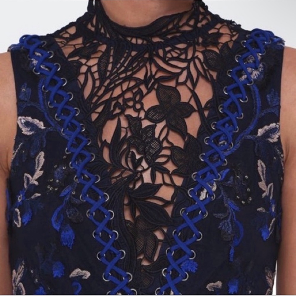 Self-Portrait Navy and Black Lace Mini Dress - Picture 4 of 13